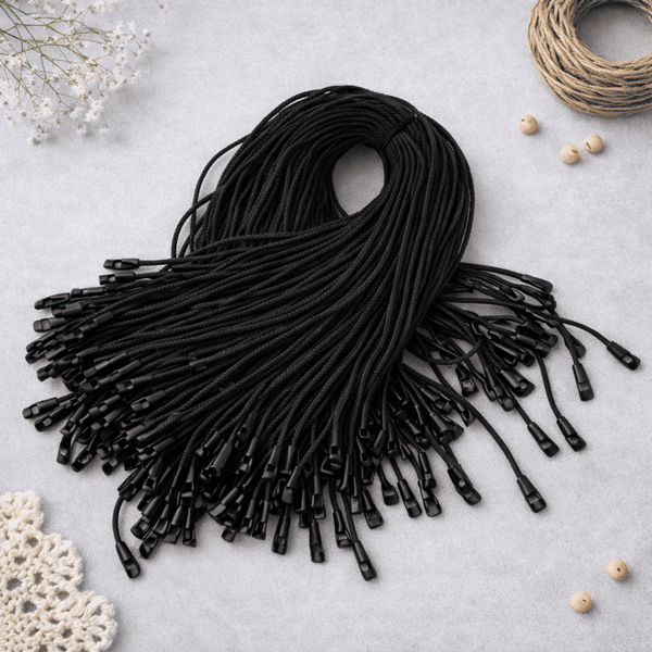 Dây Treo Nhãn Mác Bằng Chỉ Dù Đầu Tròn Màu Đen Sz 20cm